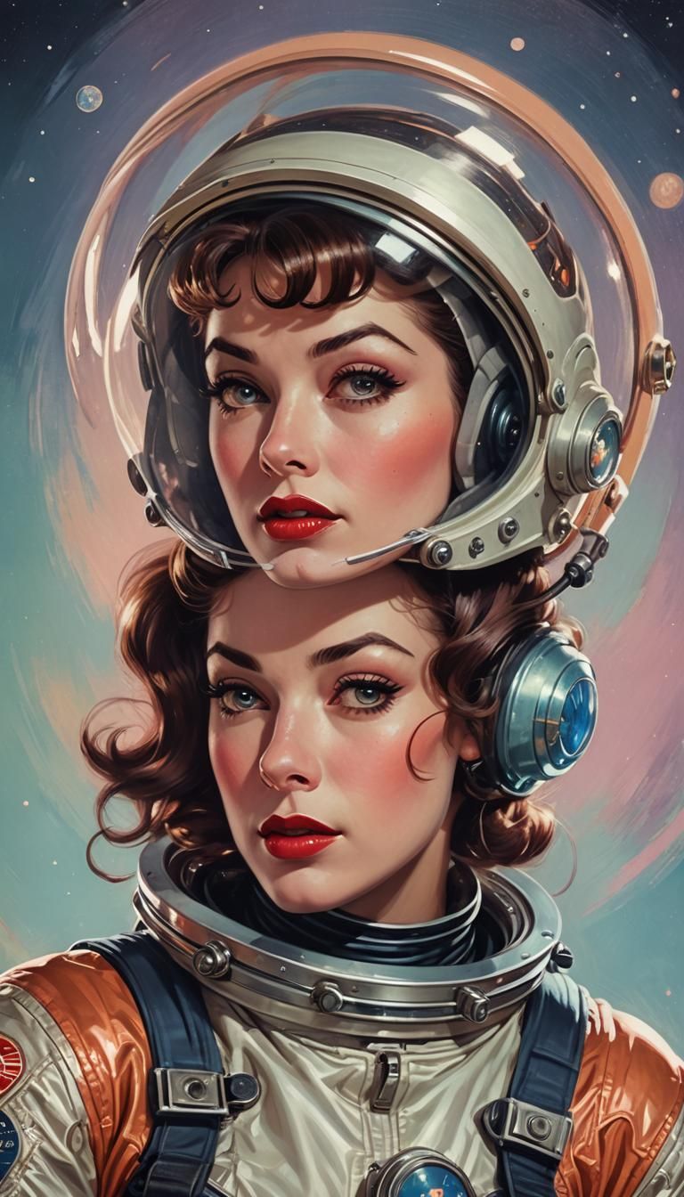 Determined Space Girl in Classic Pin-Up Style