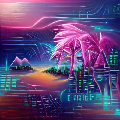 Synthwave Neon Landscape with Palm Trees
