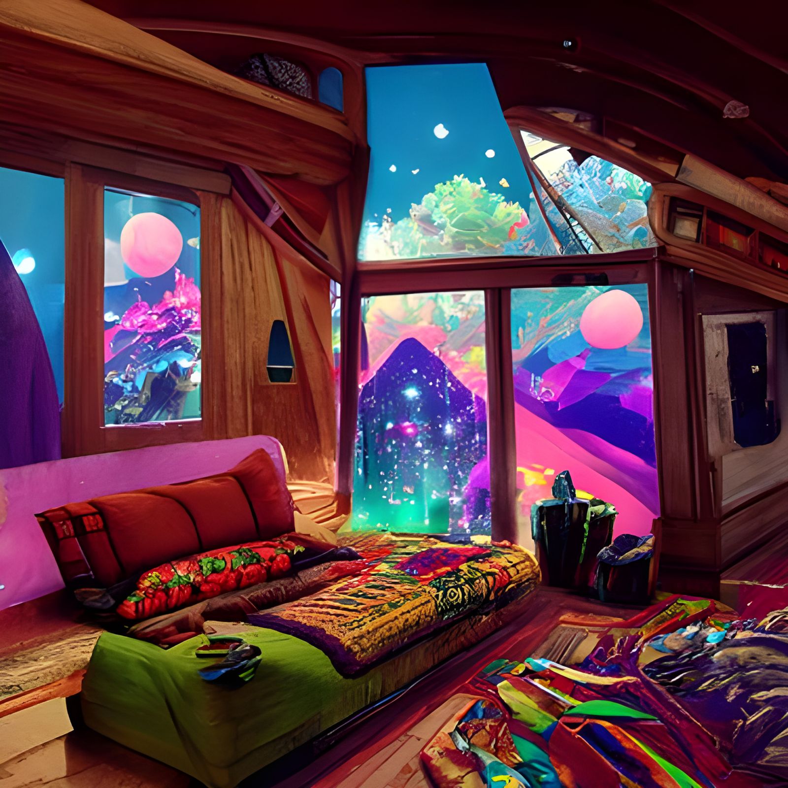 Cozy Psychedelic Cabin in Cel Shading Style