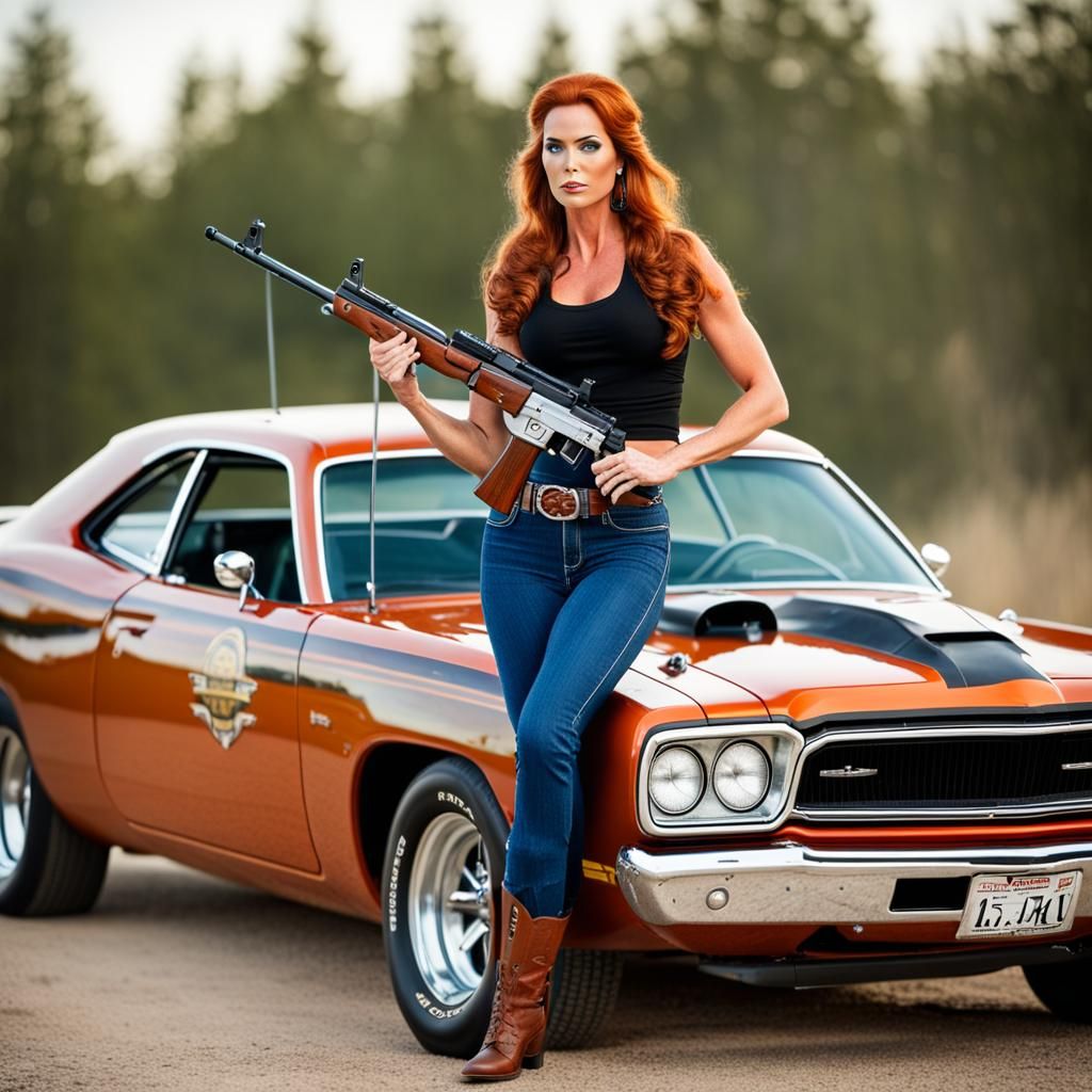 Redhead with Roadrunner and Rifle: Photo-Realistic