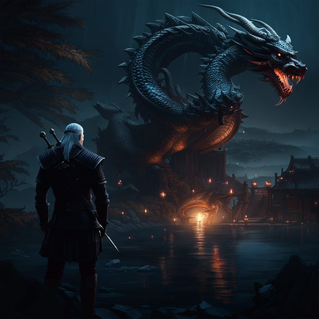 Witcher and Dragon: Dark Fantasy Art in Asian Style