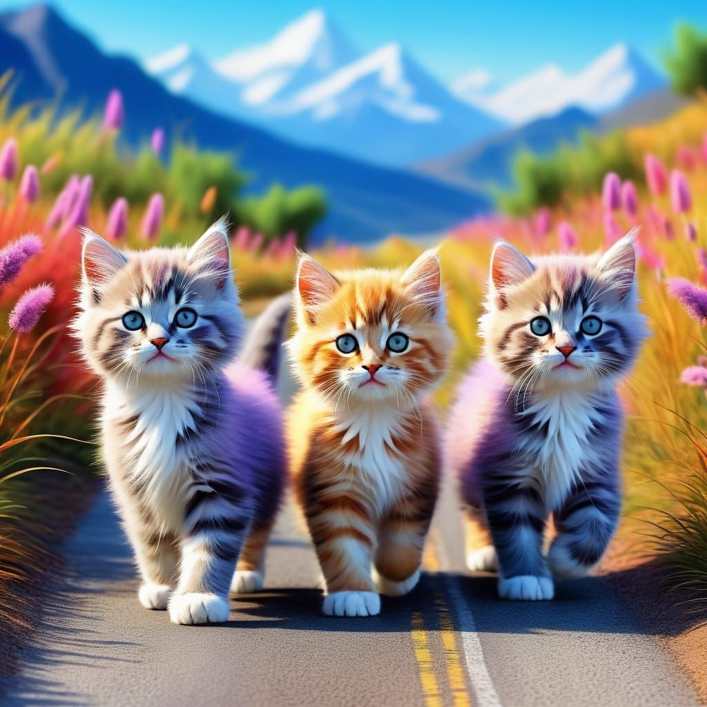 Vibrant Whimsical Kitten Wonderland