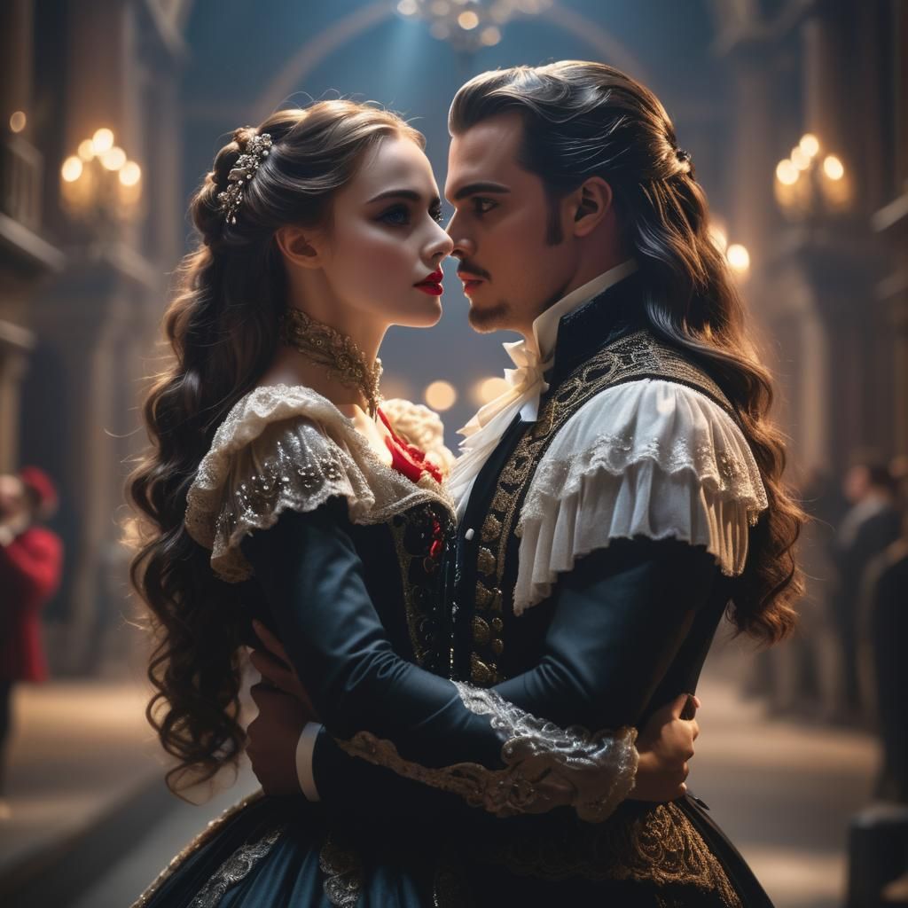 Romantic Embrace: Phantom of the Opera Portrait