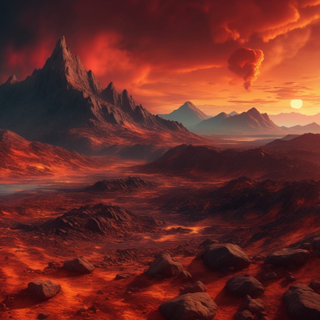 Surreal Fiery Landscape in Digital Art