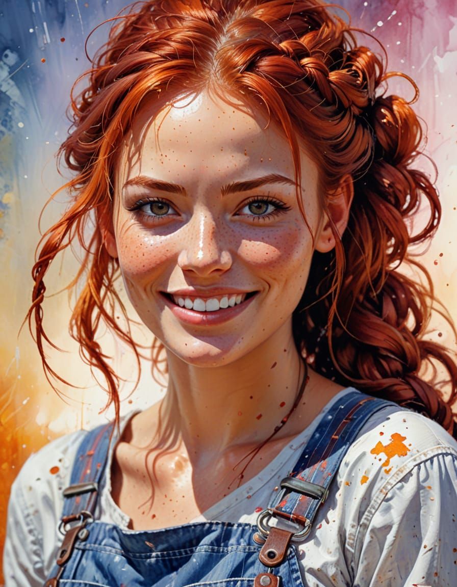 Smiling Woman Selling Jam in Abstract Style