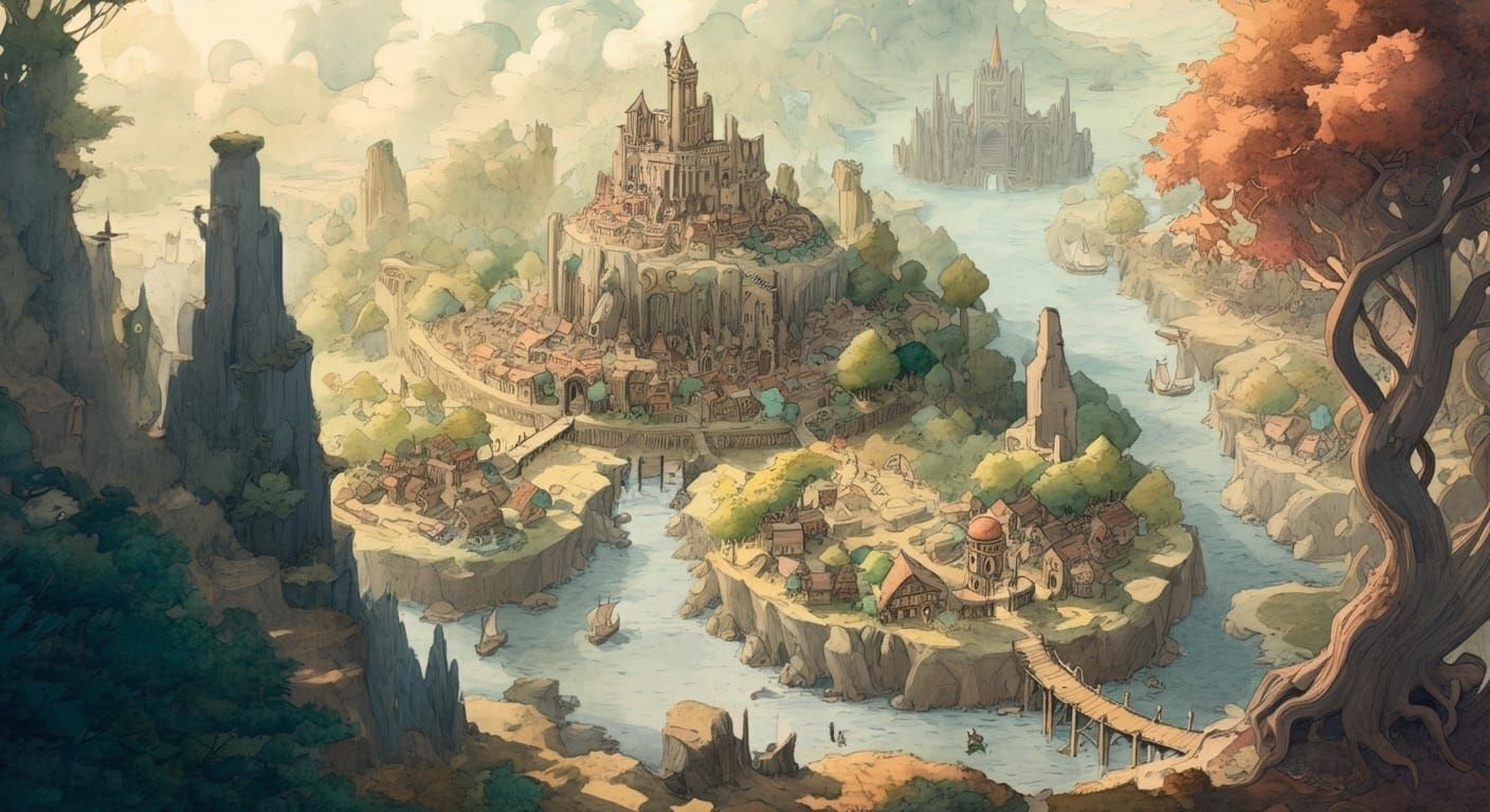 Mystical Fantasy Realms in Watercolour Style