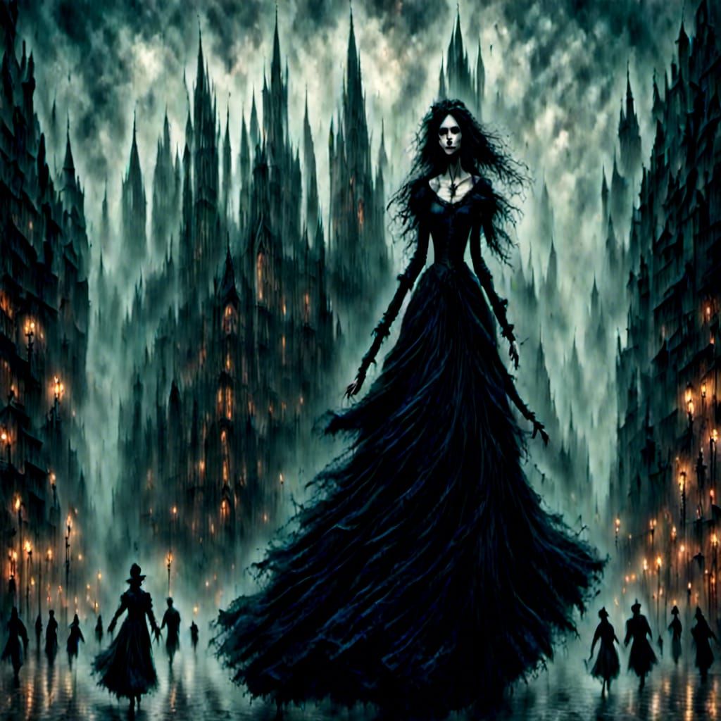 Victorian Woman Before Notre Dame: Halloween Watercolour