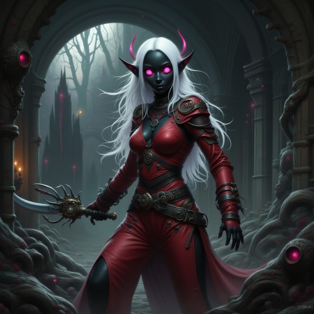 Drow Elf Lost in Forgotten City Ruins