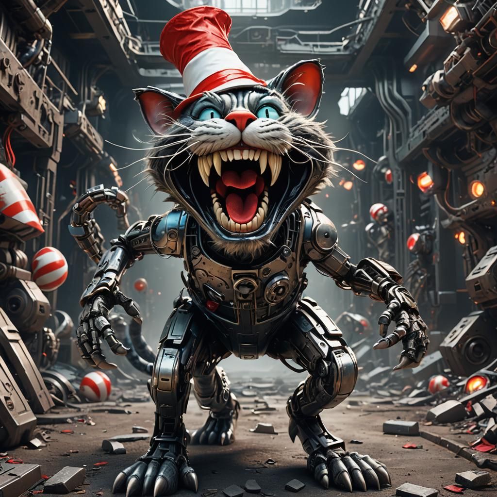 Futuristic Cat in the Hat with Fangs