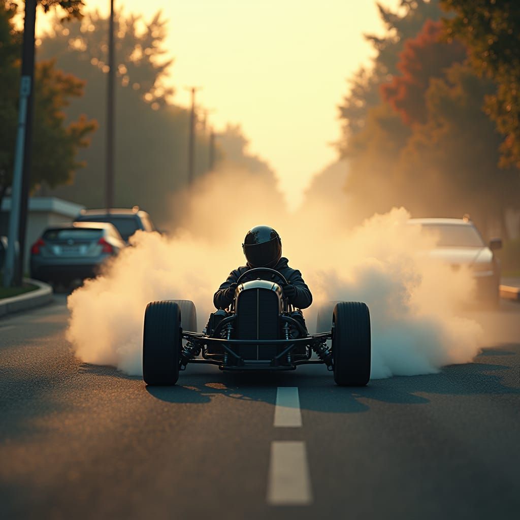 Go-Karting Through Misty Suburbs as Digital Matte Painting