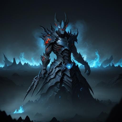 Colossal Ash Entity in Smoldering Landscape: Digital Art