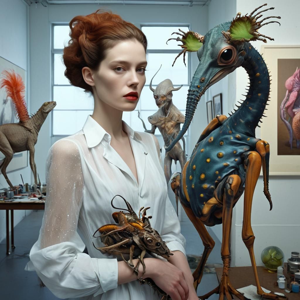 Surreal Laboratory Scene with Exotic Creatures