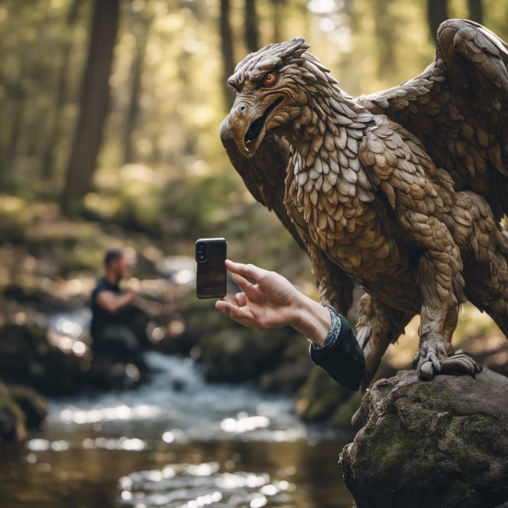 Man Takes Selfie with Griffin in Forest