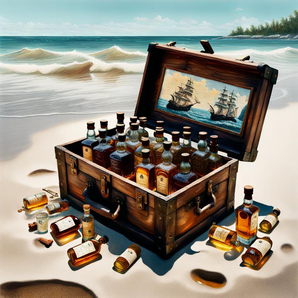 Pirate Treasure Chest with Whisky, Digital Art