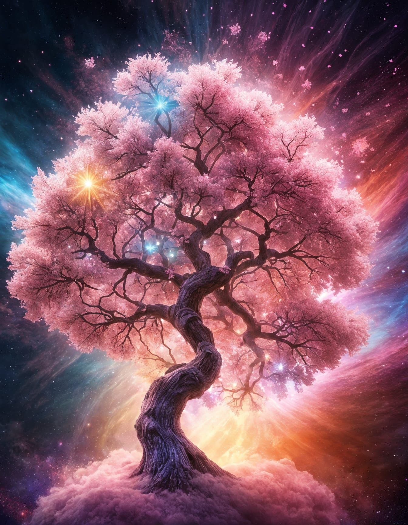 Epic Cosmic Crystal Cherry Blossom Tree Explosion