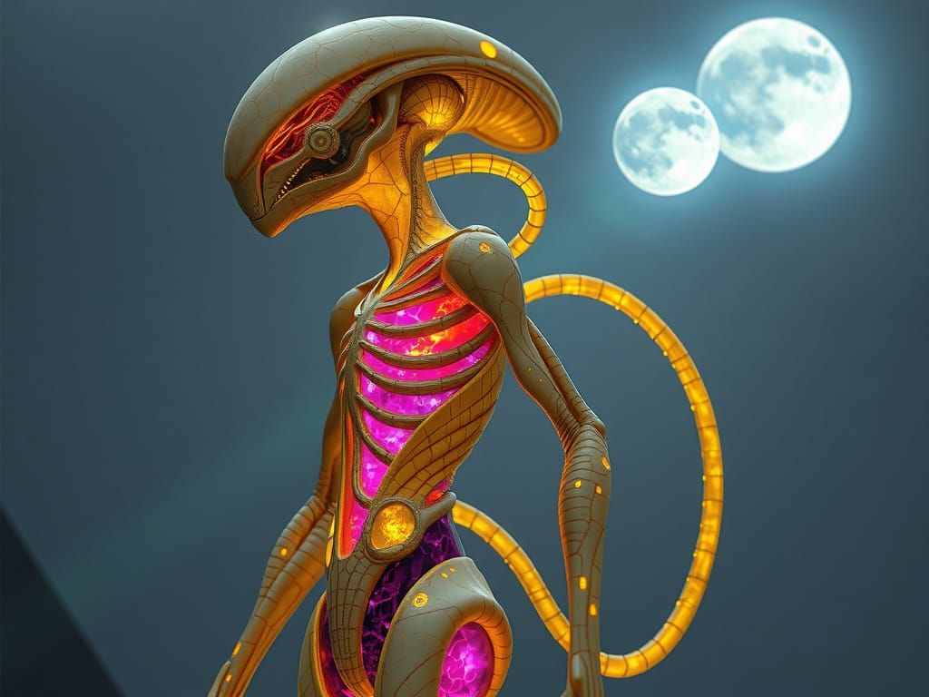 Bioluminescent Alien Humanoid Marble Sculpture