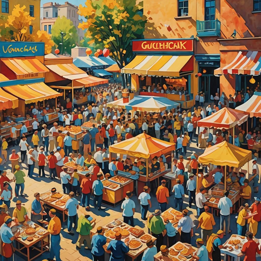Colorful Gouache Festival Scene as Impressionist Painting