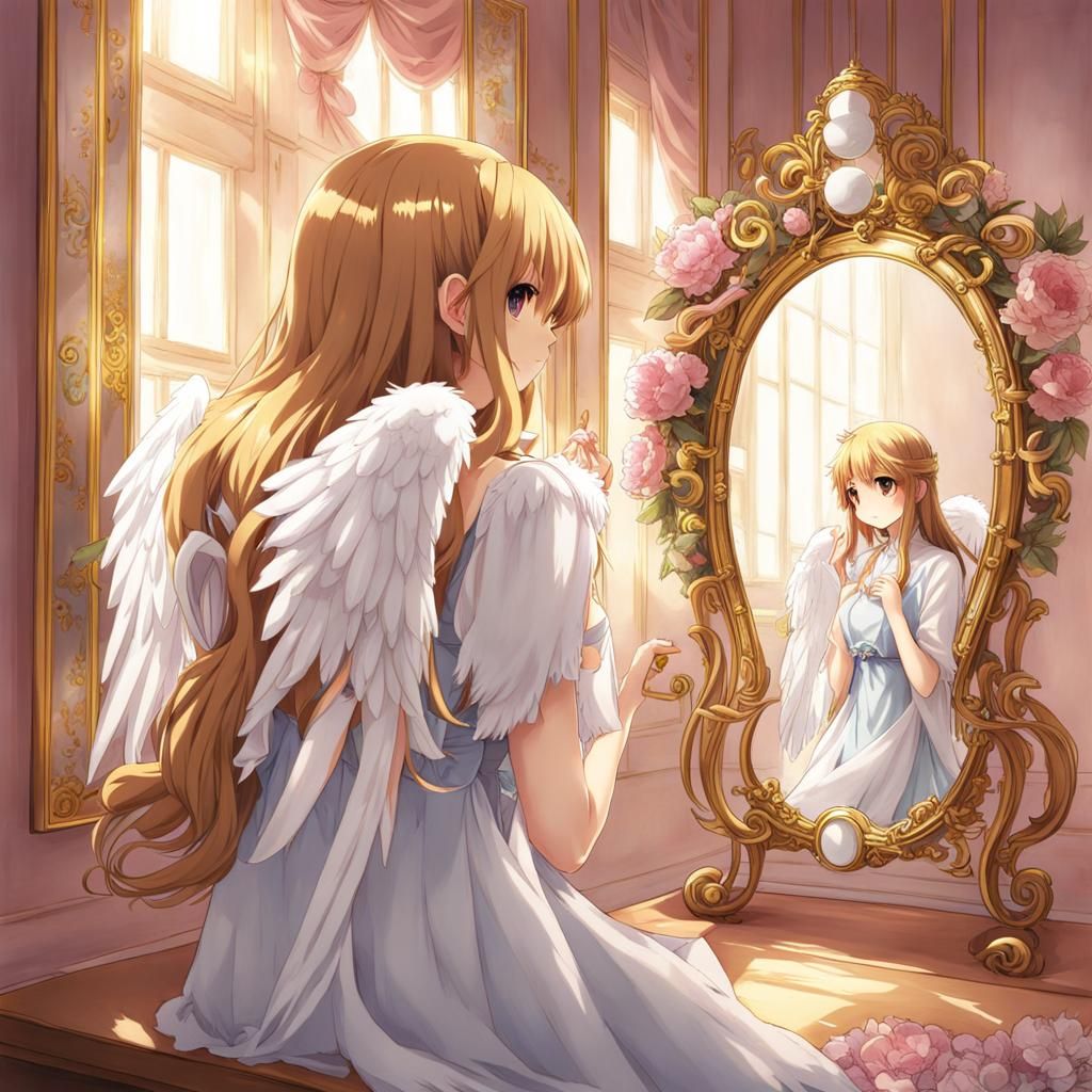 Angel's Reflection: Anime Style Digital Art
