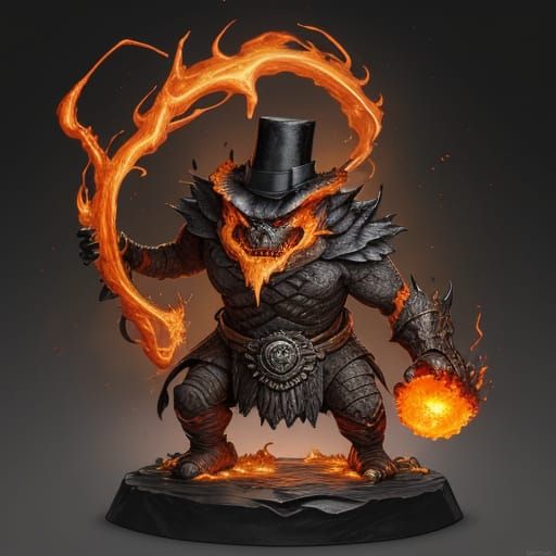 Levitating Fiery Top Hat Monster With Jagged Teeth