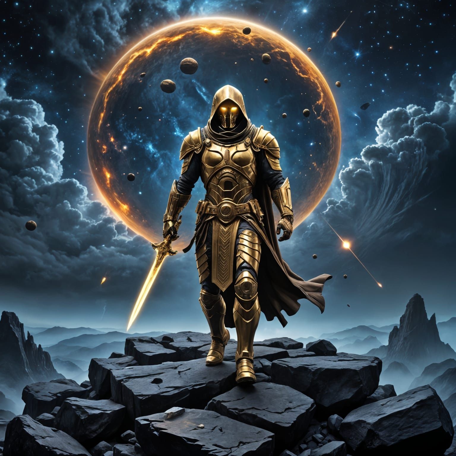 Warrior on the Edge of Time in the Golden Void