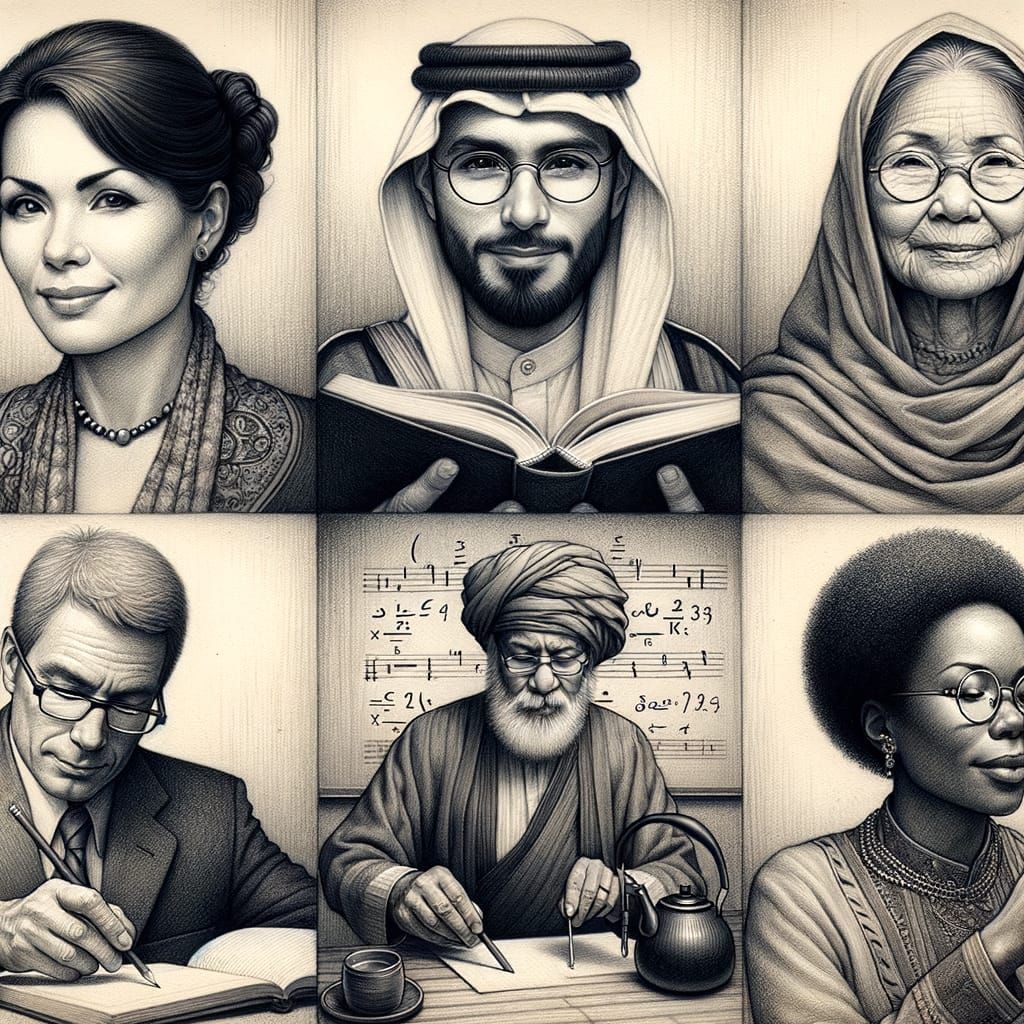 Diverse Teachers Unite in a Vibrant Pencil Drawing