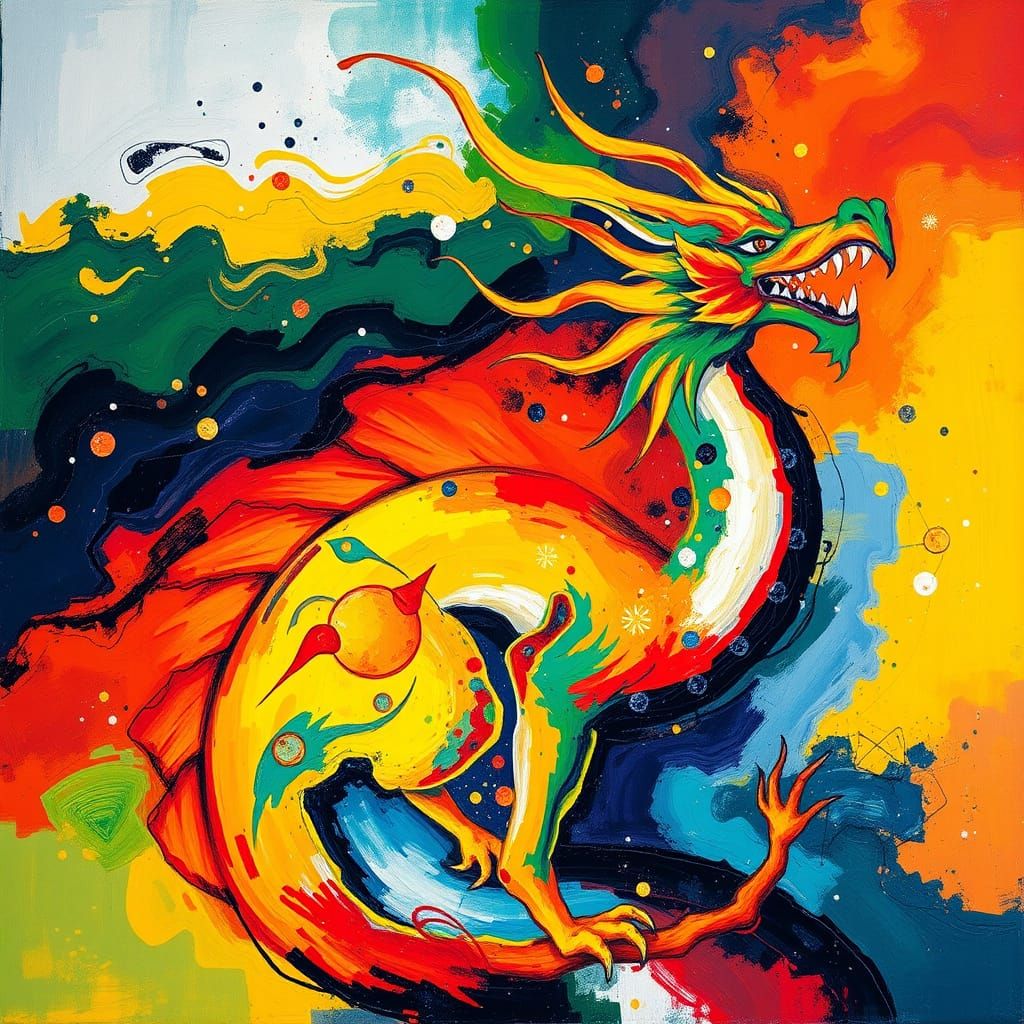 Abstract Expressionist Painting of Celestial Dragon Magic
