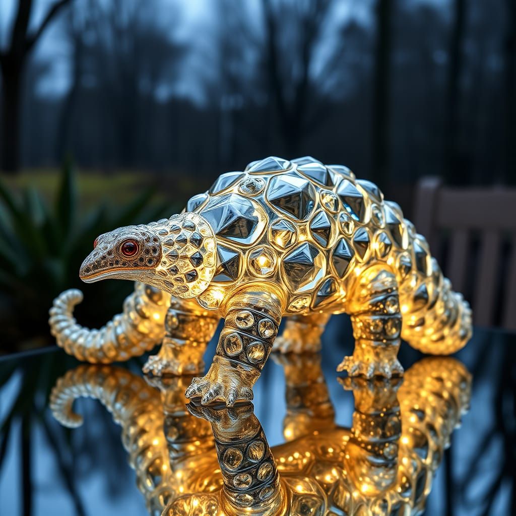 Sleek Glass Pangolin Illuminates Dark Space