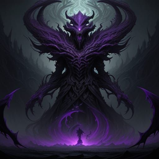 Mysterious Dark Fantasy Harbinger in Mystic, Eerie Backdrop