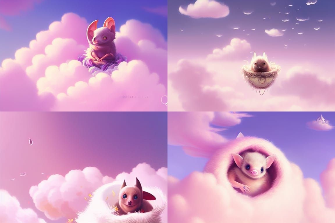 Kawaii Baby Fruit Bat in Dreamy Clouds