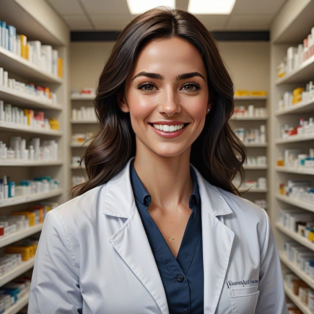Inspiring Female Pharmacist in a Photorealistic Lab Coat