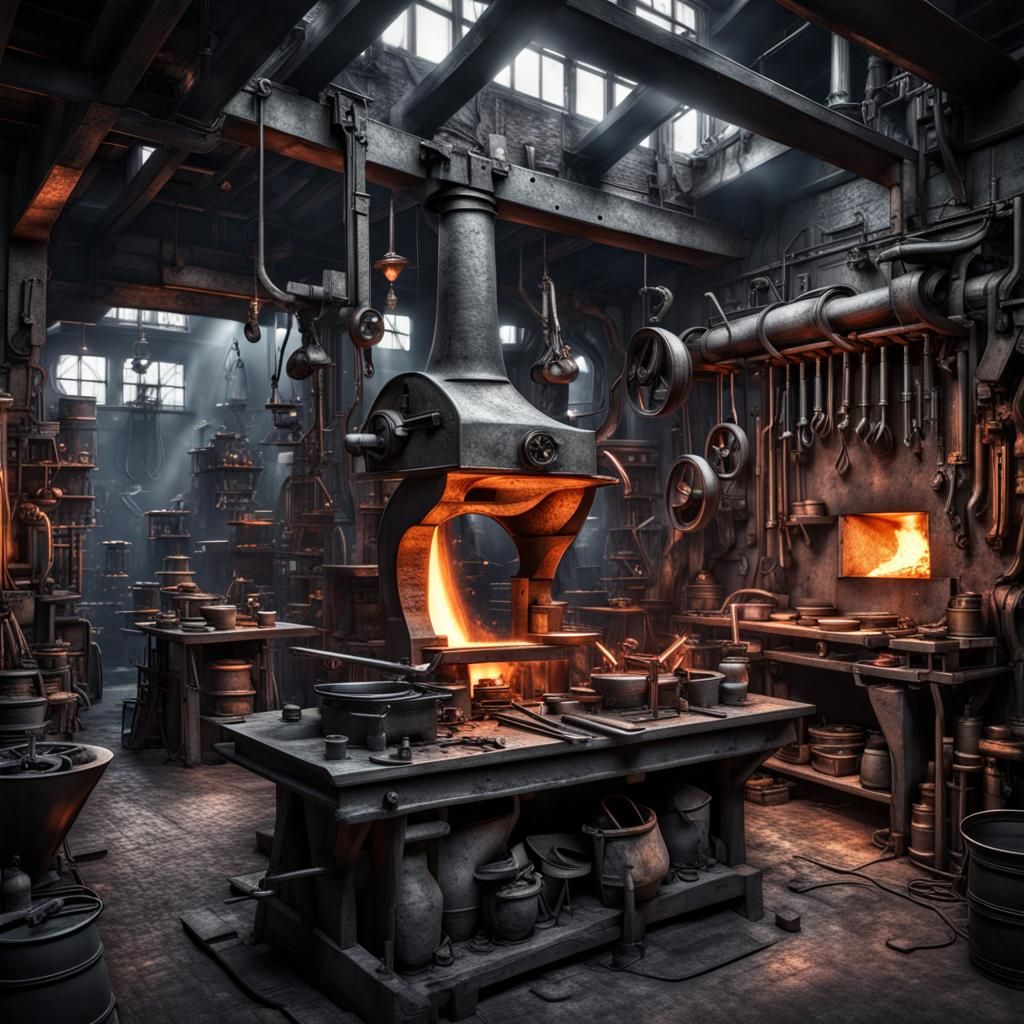 Hyperrealistic Futuristic Blacksmith's Forge in HDR