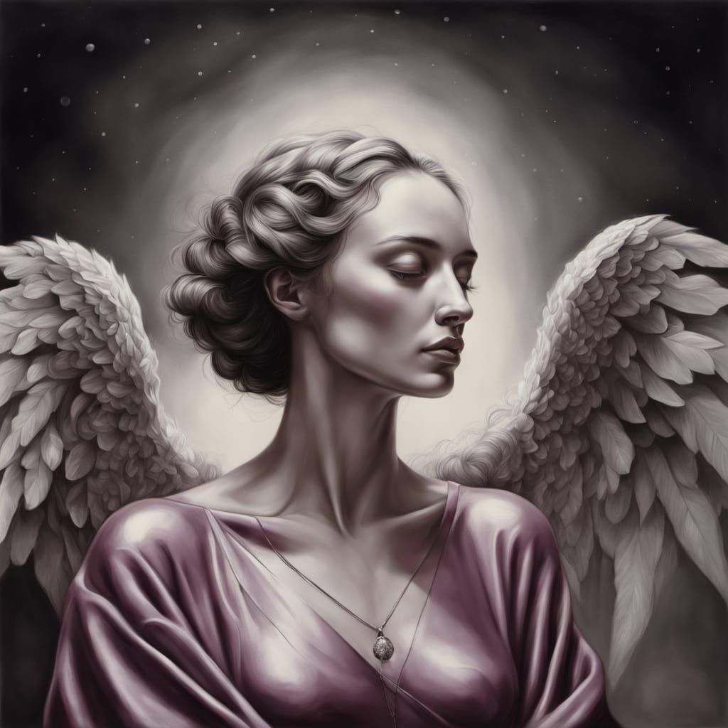 Surreal Angel of Death in Contemplative Pose