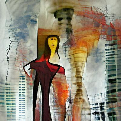 Abstract Mixed Media Portrait of a Tall Woman
