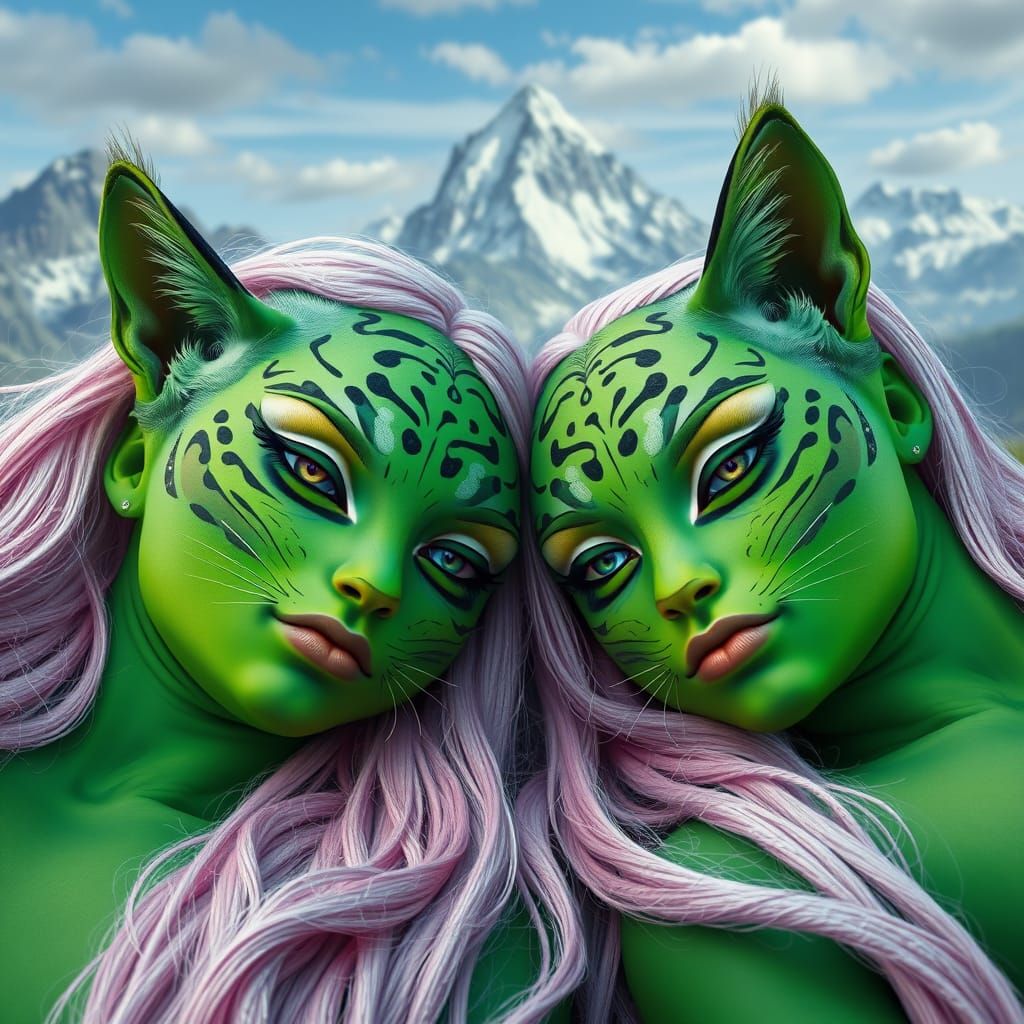 Mystical Feline Goddesses in Vibrant Dreamscape