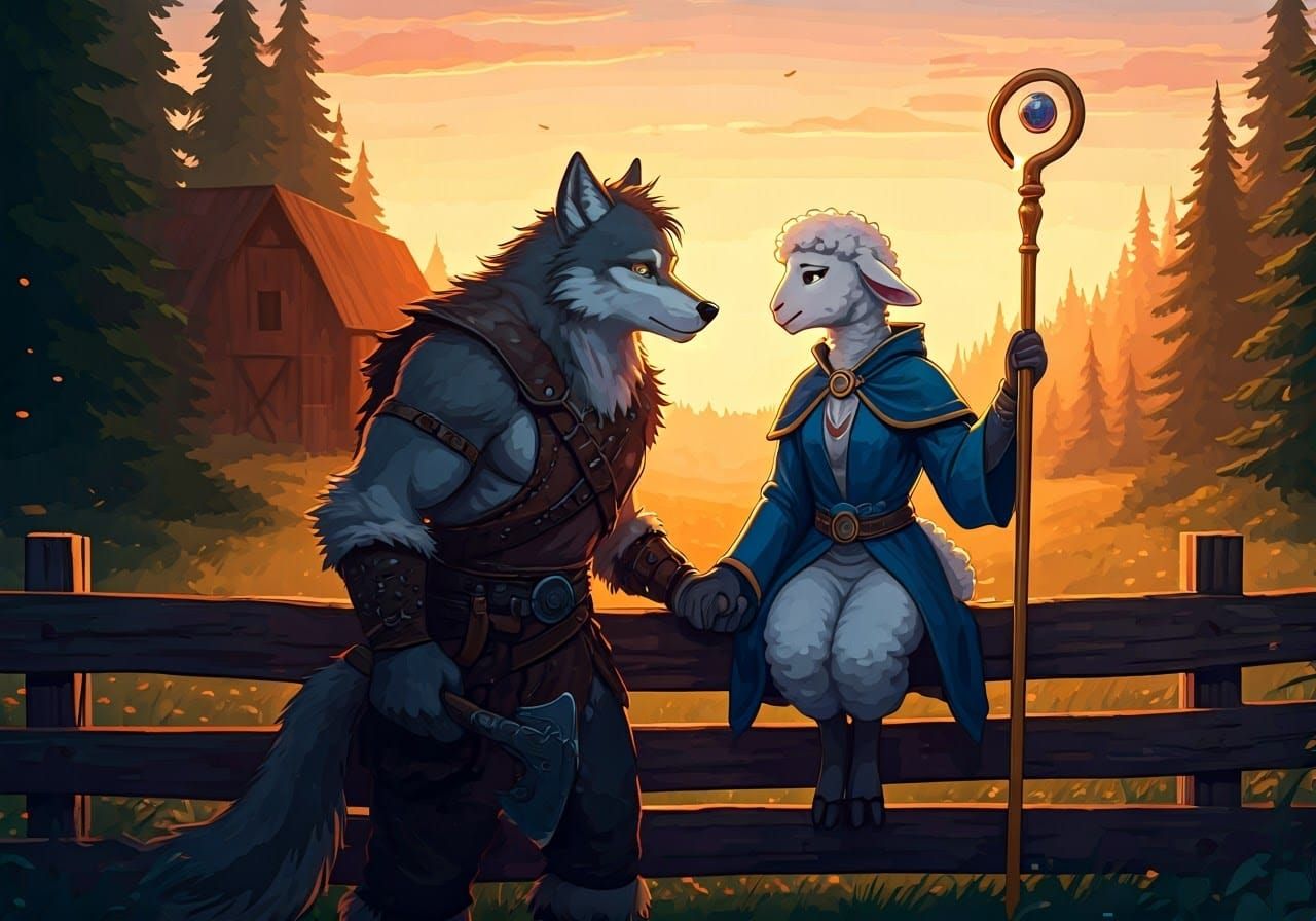 Romantic Anime Couple in Sunset Landscape