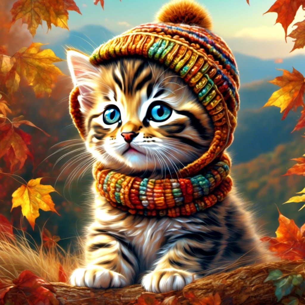 Tabby Kitten in Autumnal Colors