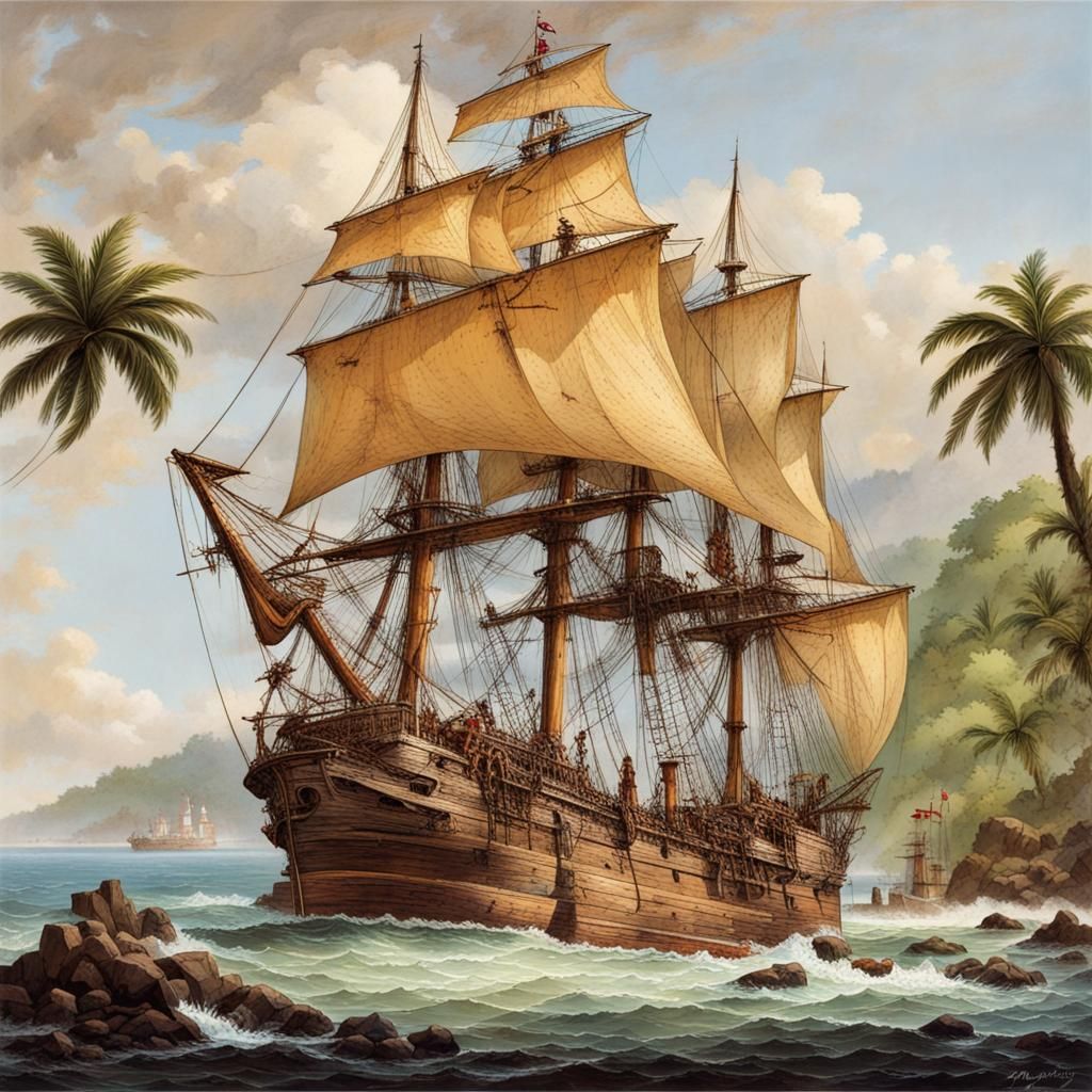 Caribbean Treasure Scene, 1777, Painterly Style