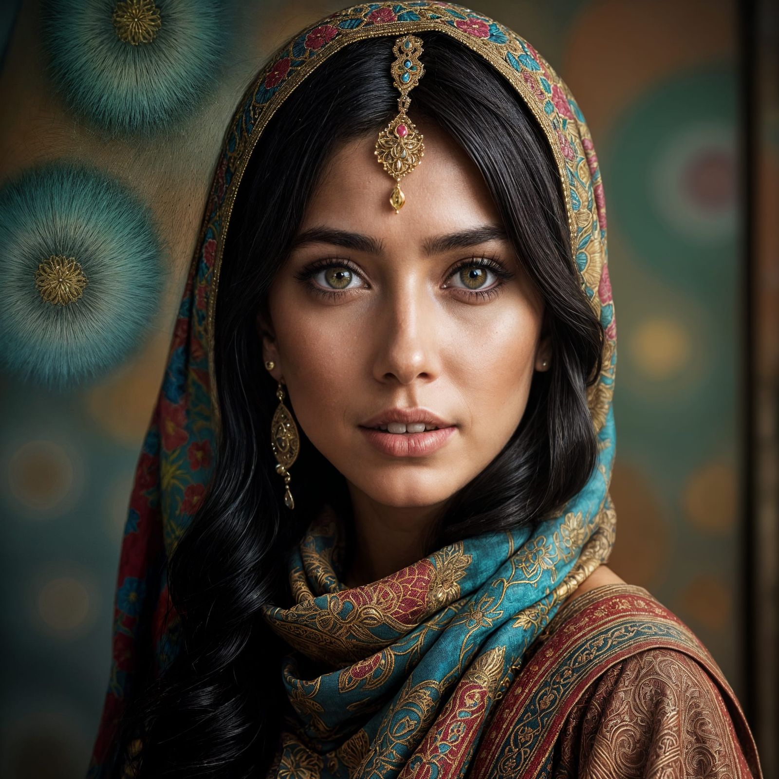 Portrait of a Muslim Woman with Floral Scarf