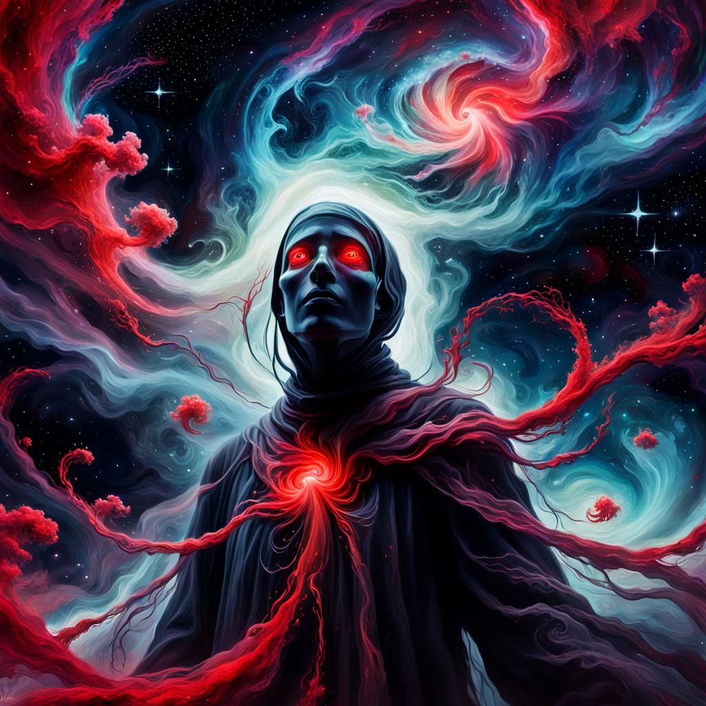 Ethereal Ghost in Cosmic Red-Black Nebulae - High-Contrast O...