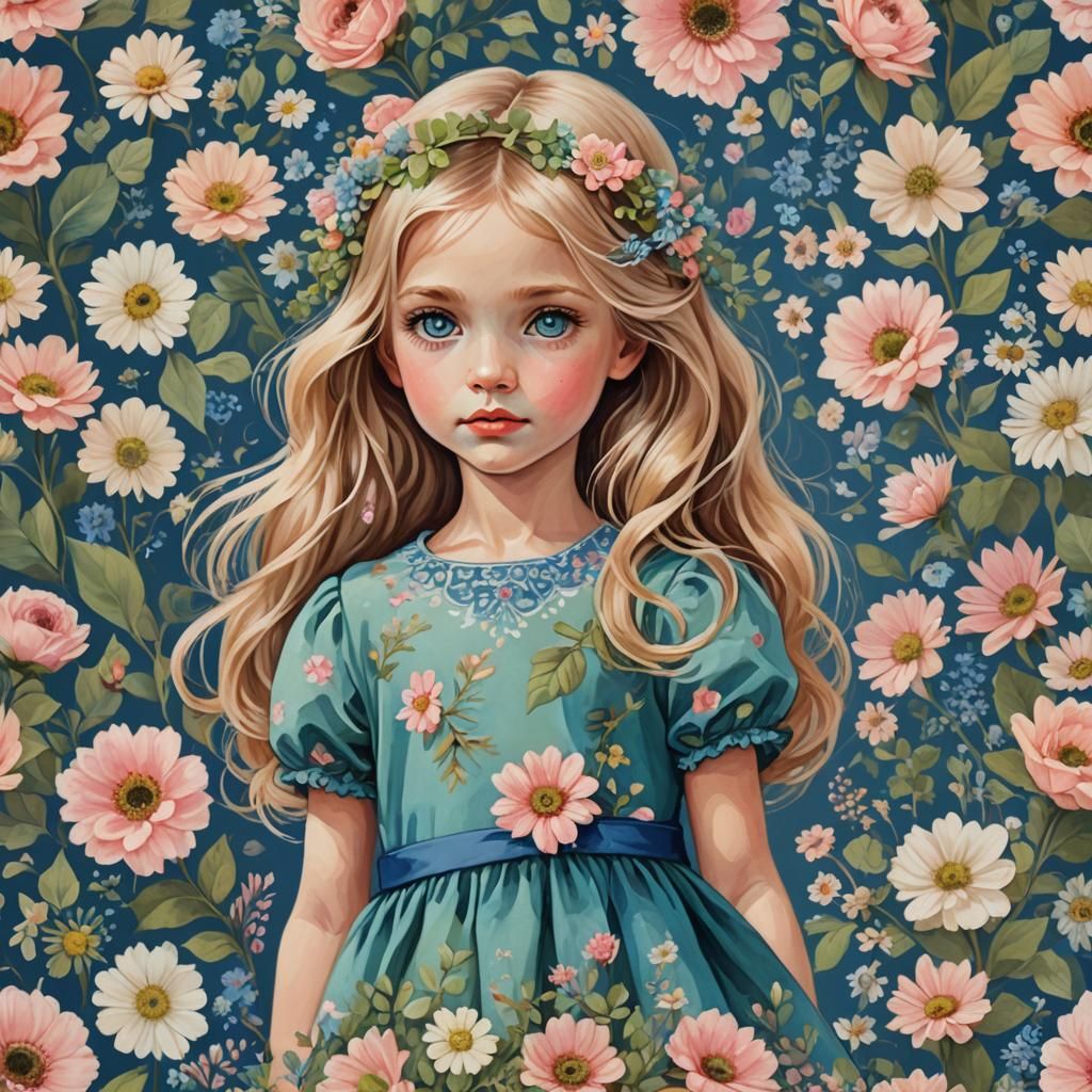 Beautiful Little Girl Portrait in Watercolor Style