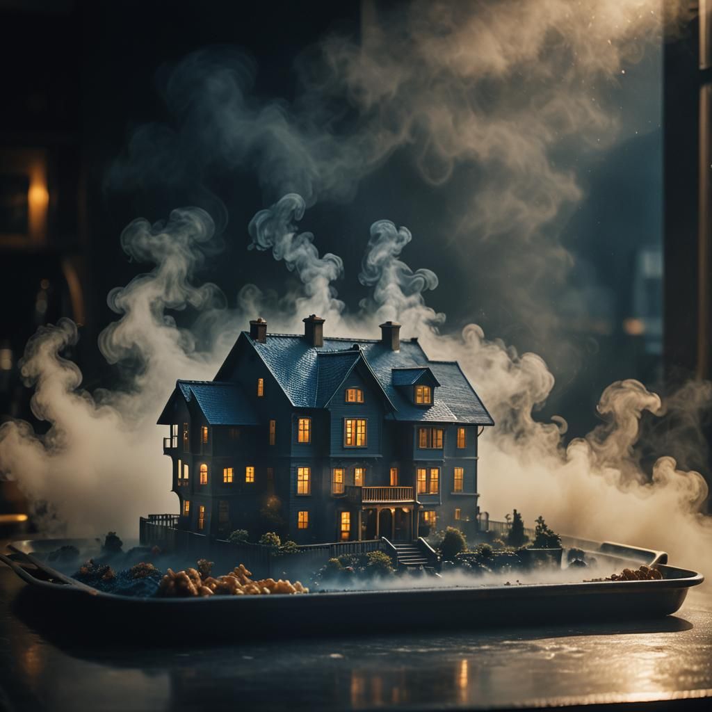 Miniature House on Tray in Cinematic Style