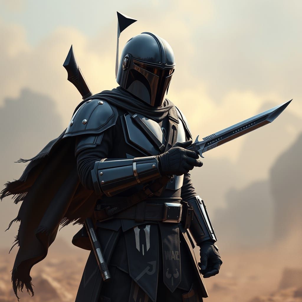 Sleek Mandalorian Warrior in Deep Indigo Beskar Armor
