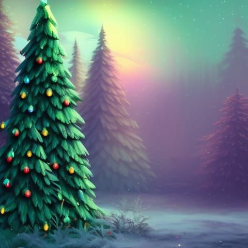 Christmas Tree in Cute Forest: Detailed Matte Painting