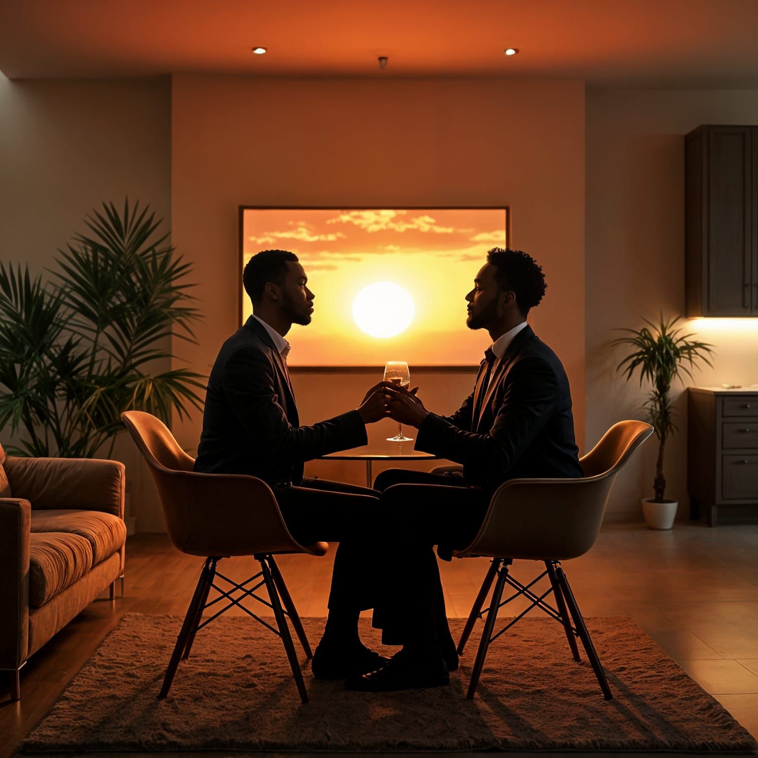 Romantic African Couple in Futuristic European Interior