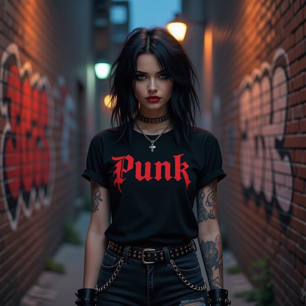 Goth Girl in Dark Alleyway in Photorealistic Style