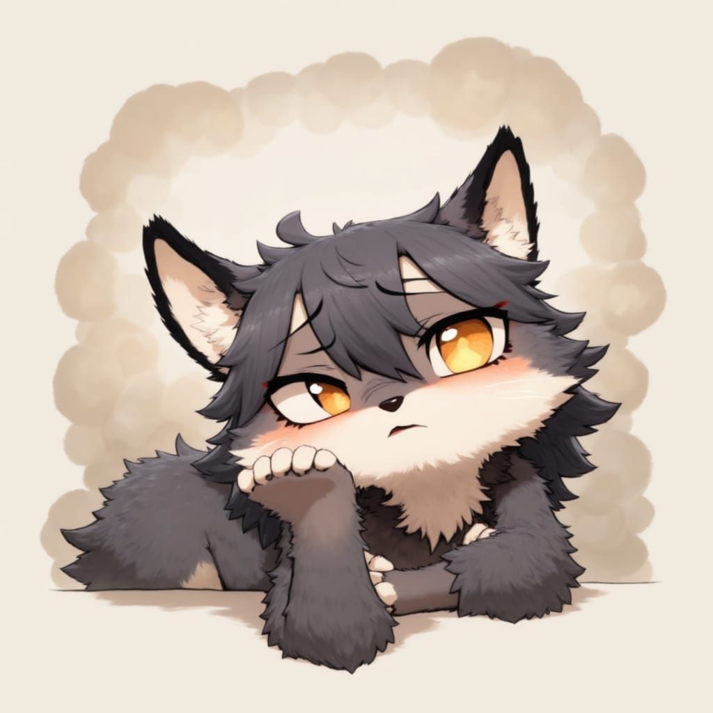 Squinting Chibi Wolf Face in Flat Color
