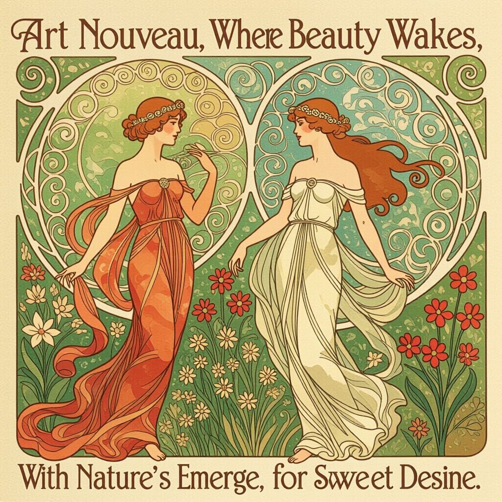 Art Nouveau Garden Scene with Sinuous Lines