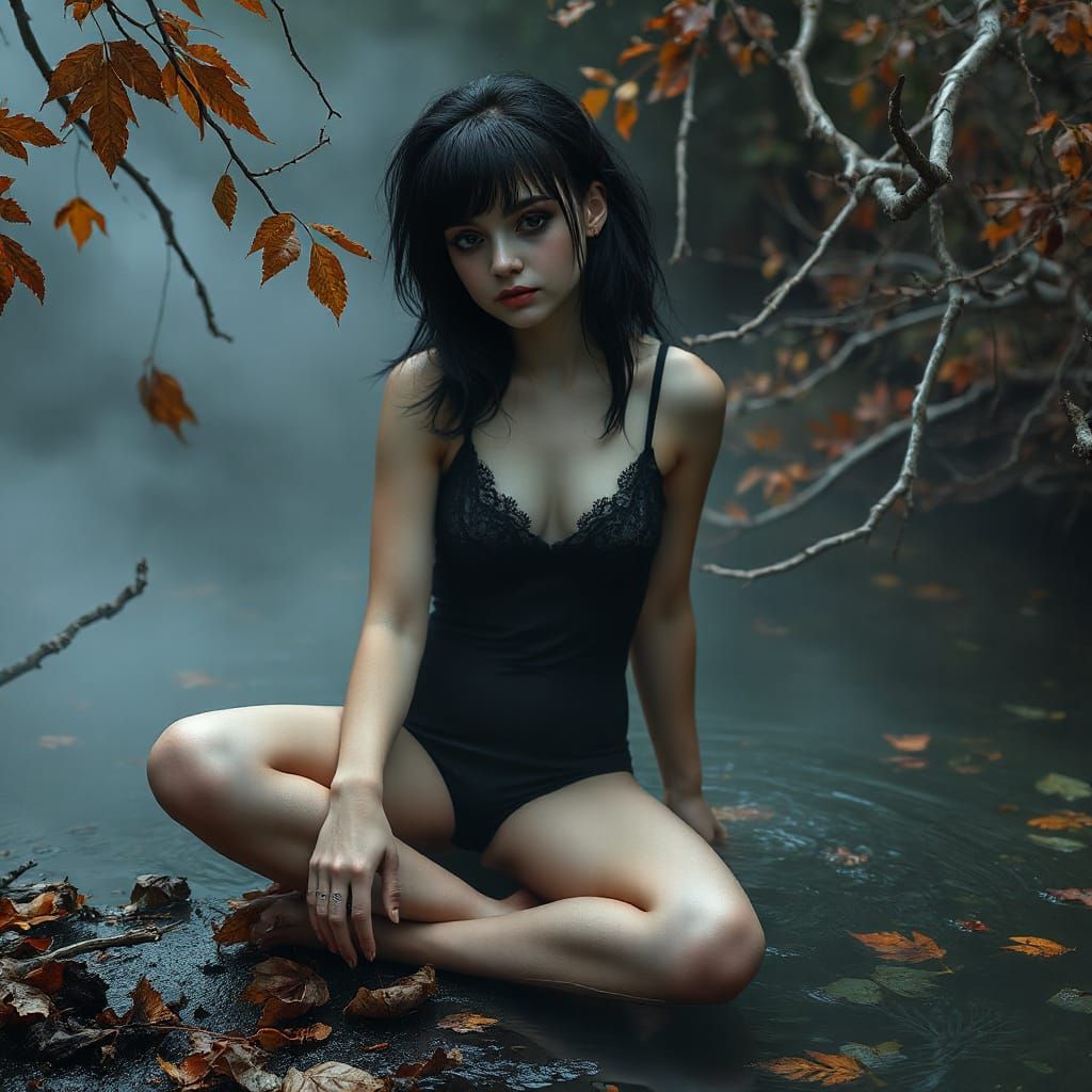 Goth Girl in Haunting Autumnal Atmosphere