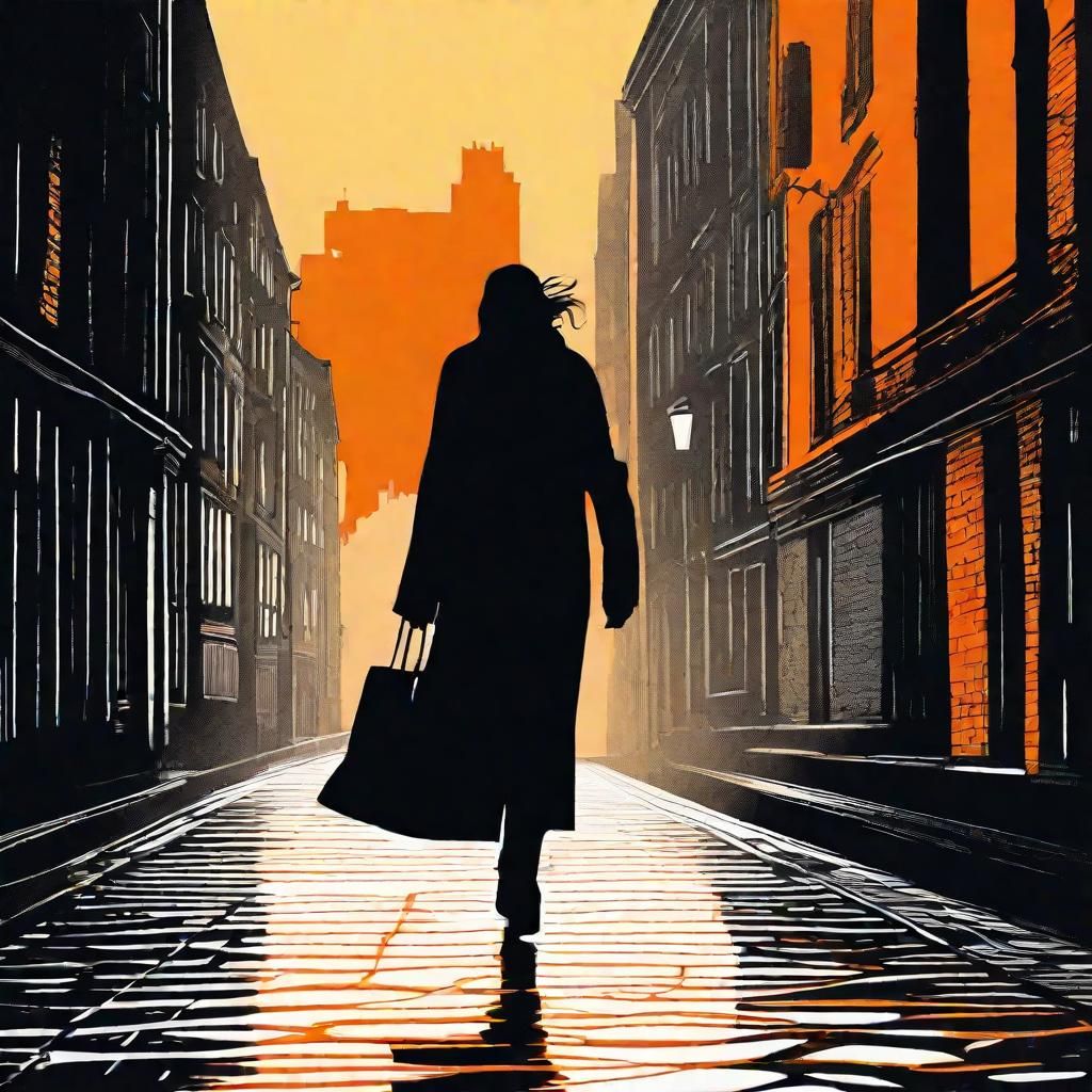 Woman in Foggy City Street: Linocut Print