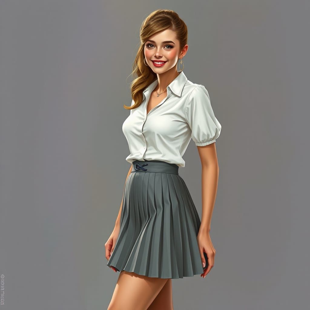 Young Woman in Micro Mini Skirt, Hyperrealistic Style